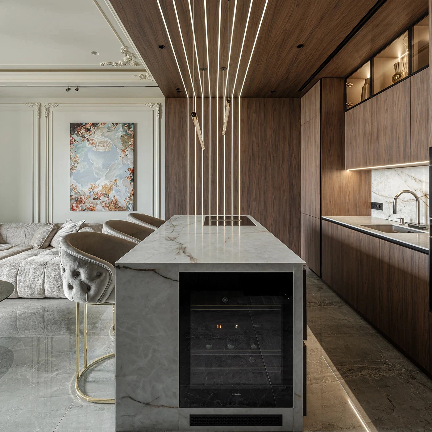 Modern Design Automatic Modular Kitchen Cabinet for Villas Lacquer Acrylic MDF Artificial Marble Backsplash Faucet Drawer Slide - Image 3