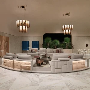 Luxury Modern Round Sofa Set Soft Velvet Special Shaped Cushions Cashmere White Minimalist Design Features Storage Filled Sponge