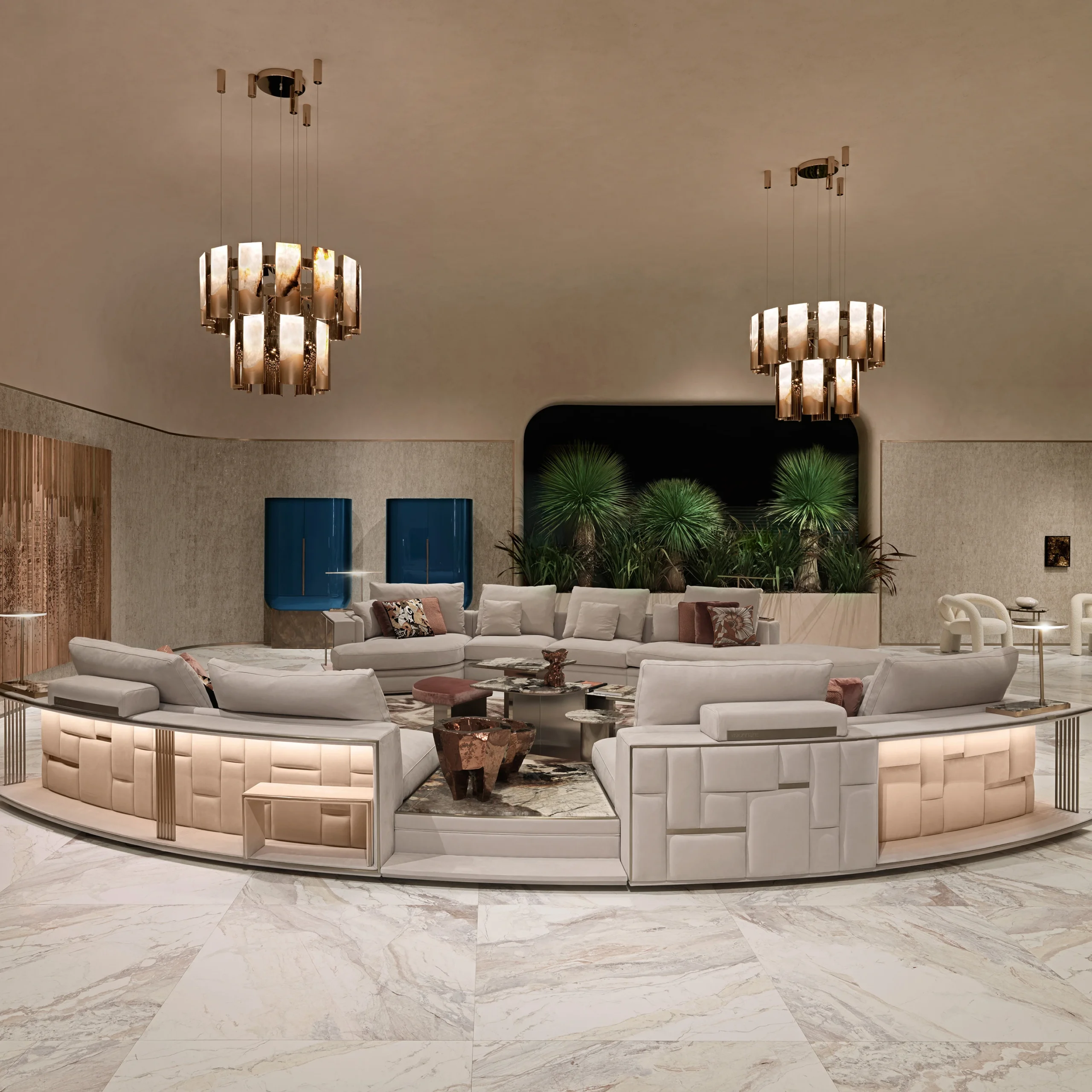 Luxury Modern Round Sofa Set Soft Velvet Special Shaped Cushions Cashmere White Minimalist Design Features Storage Filled Sponge