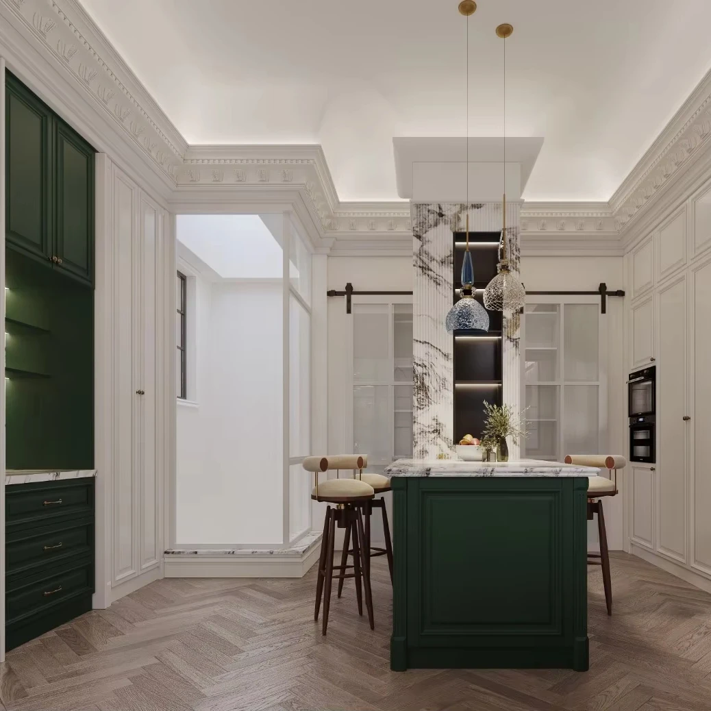 Villa Classic High-Ceiling Living Room Design Interior Design of High-end Custom Furniture Traditional Wine Cabinet Living Room