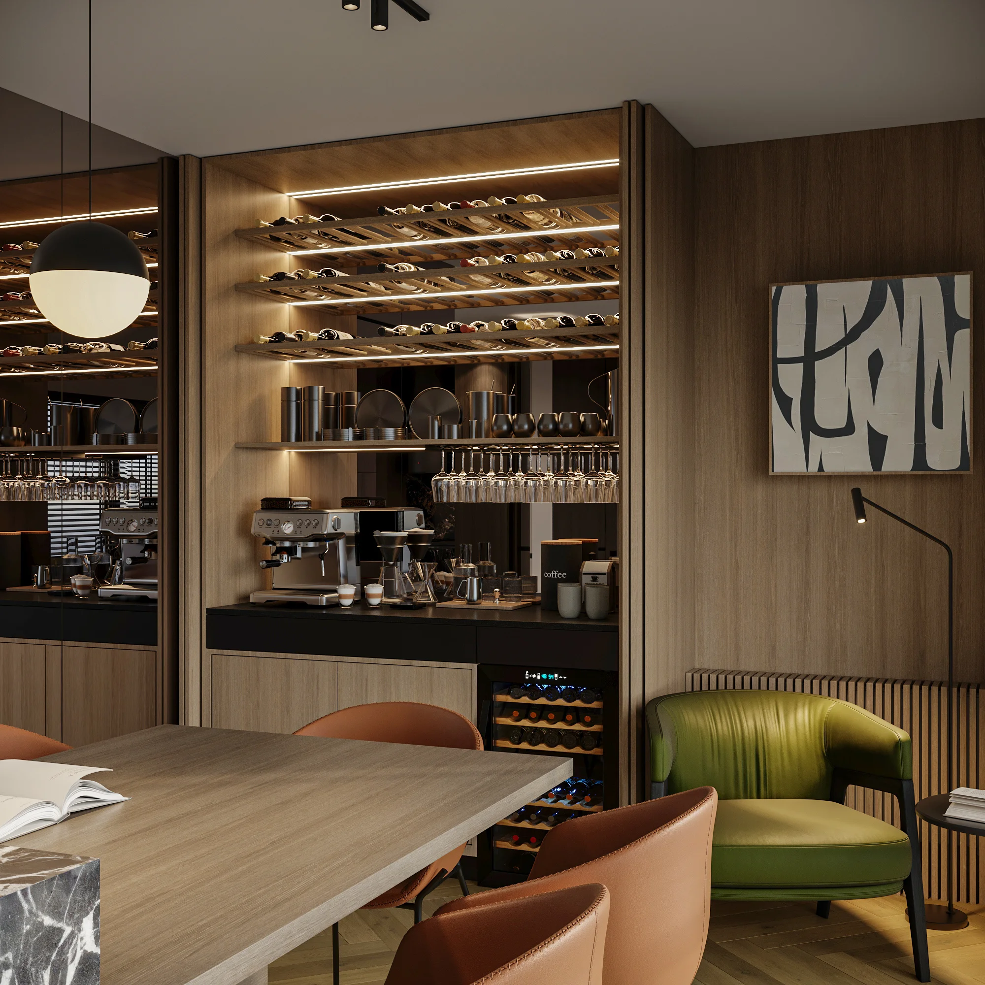 Apartment Villa Design Kitchen Cabinet Design Interior Design of High-Volume Villas Wine Cabinet Living Room - Image 11