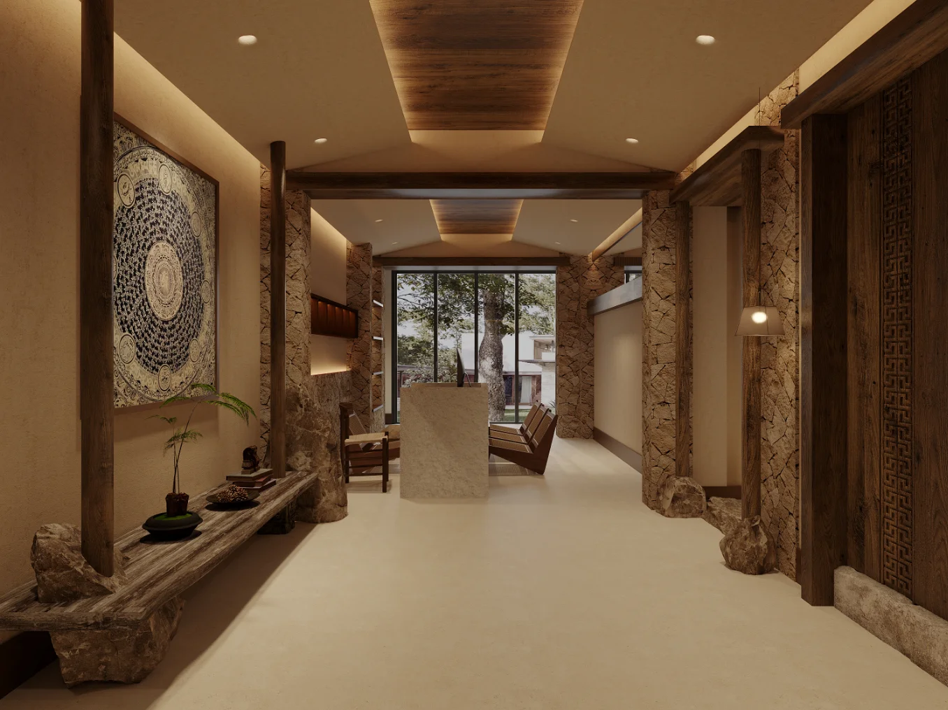 Wabi-Sabi-Style Homestay and Hotel Design Featuring Log Wood Minimalism and Warm Color Tones Custom Furniture - Image 10