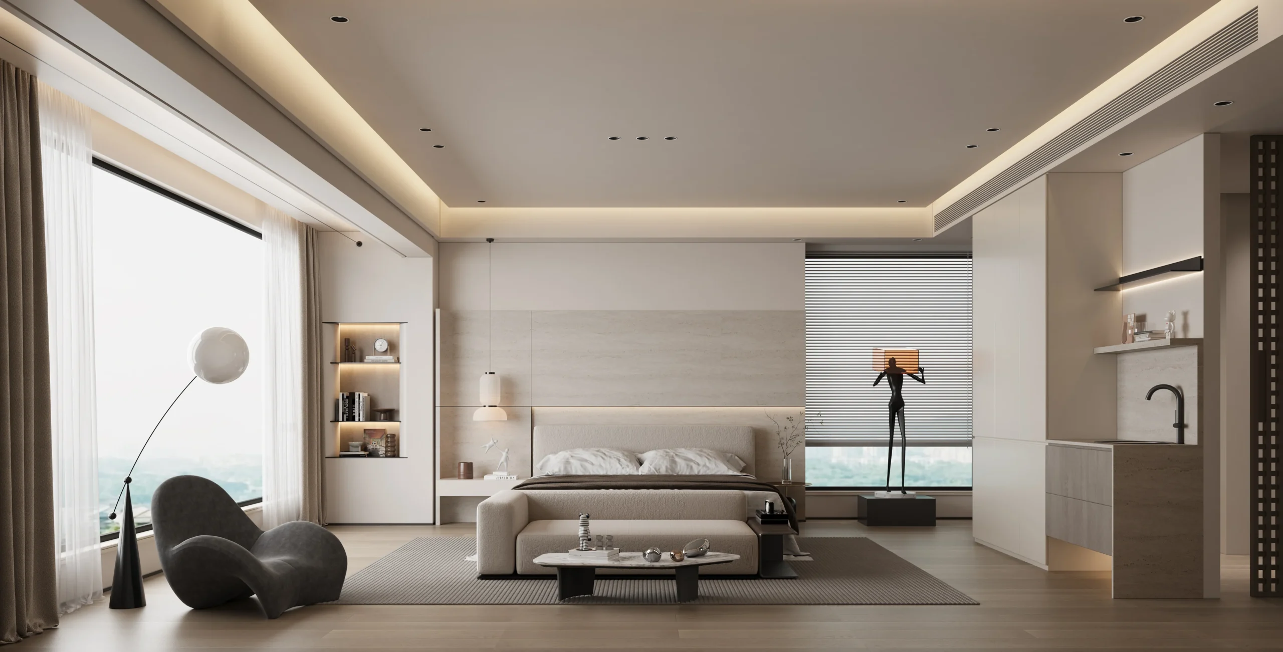 Villa Design Kitchen Cabinet Design Interior Design of High-Volume Villas Sofa Dining Table Chair Hanging Cabinet Living Room - Image 5