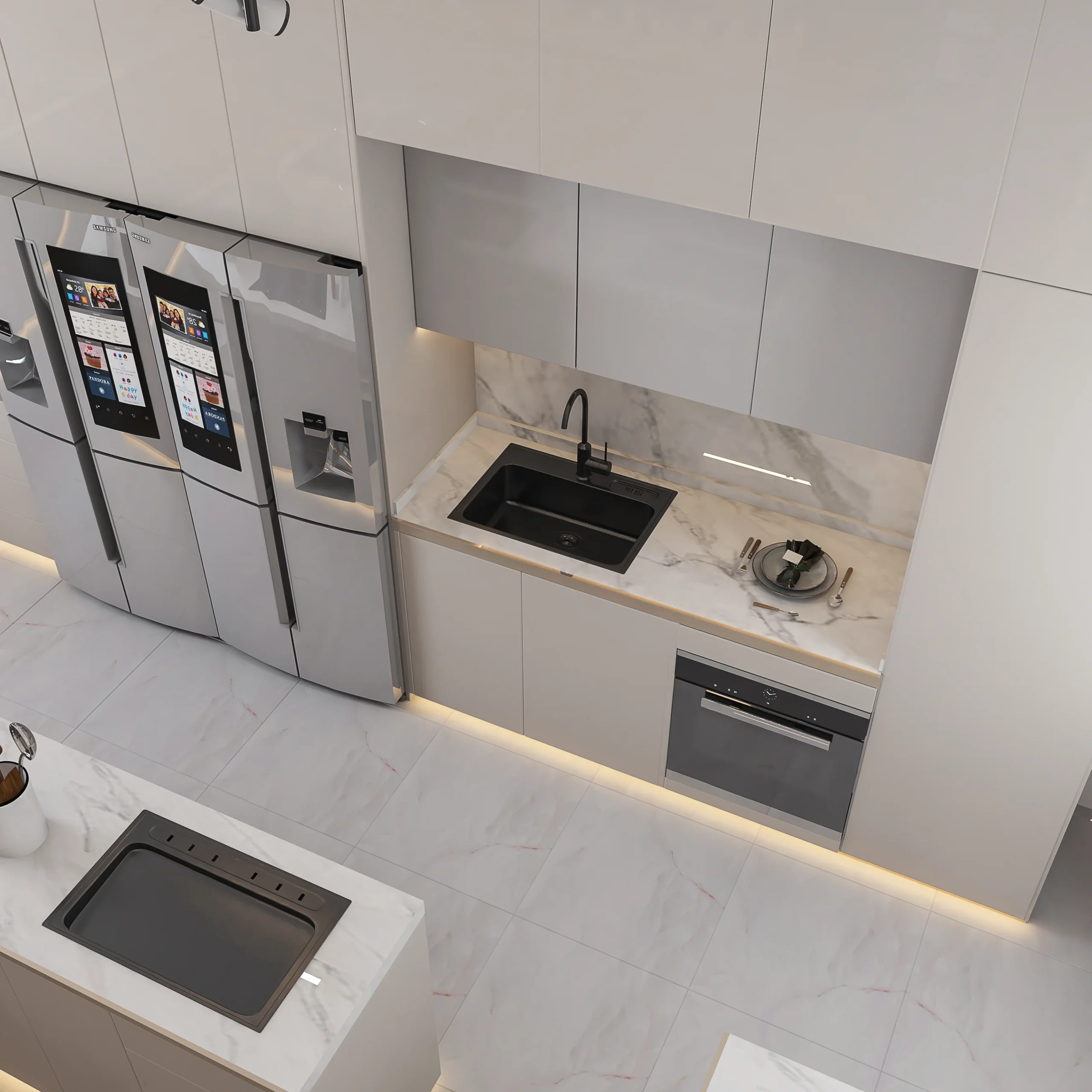 Modern Minimalism Villa Kitchen Cabinet Apartment Modular Cabinet Kitchen Island Light Color Super-High Custom Kitchen Design - Image 11