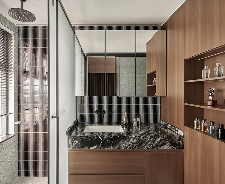 Modern White Bathroom Cabinet Wall Mounted with Bath Mirror and Ceramic Countertop MDF Carcase Material - Image 9