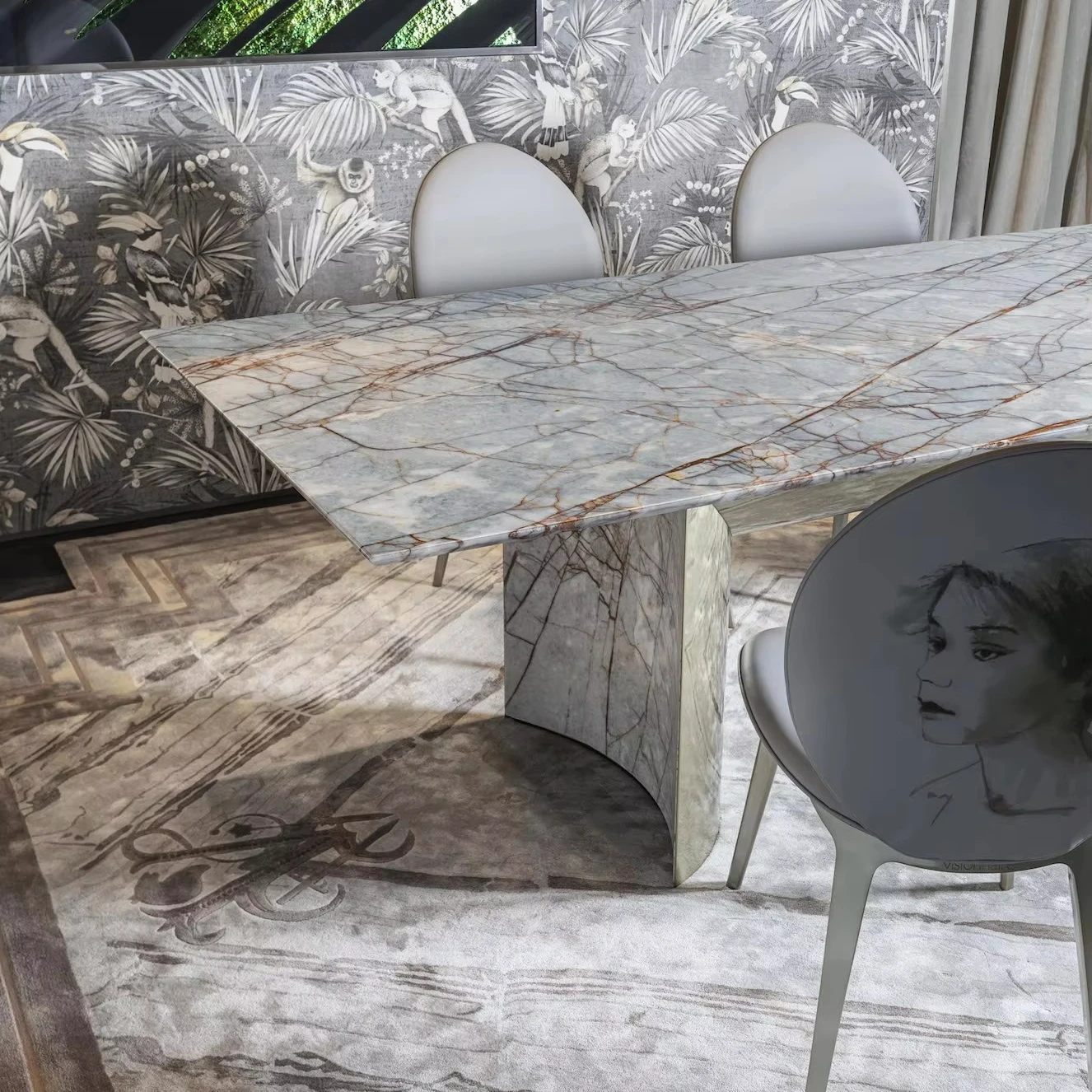 Modern Rectangular Marble Table Extendable Stainless Steels Chairs for Dining for Hotel Outdoor 6-Seater Room Set Tables Chairs - Image 5