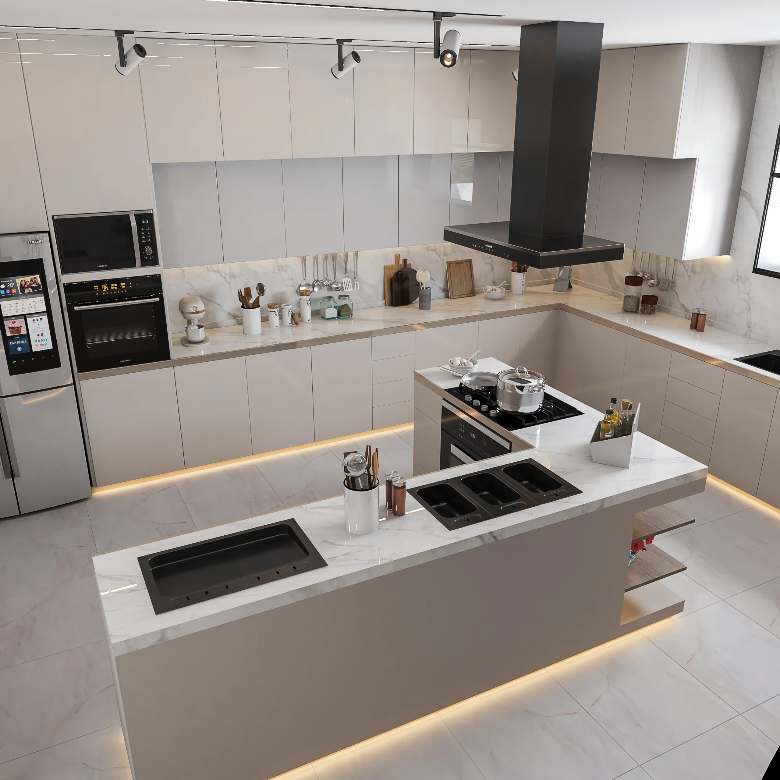 Modern Minimalism Villa Kitchen Cabinet Apartment Modular Cabinet Kitchen Island Light Color Super-High Custom Kitchen Design - Image 5