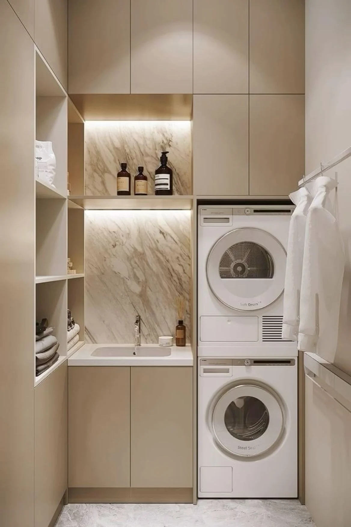 Hotel Laundry Room Built-in Washing Machine Apartment Laundry Cabinet with Drawer Custom Storage Cabinet Laundry Room with Sink - Image 2