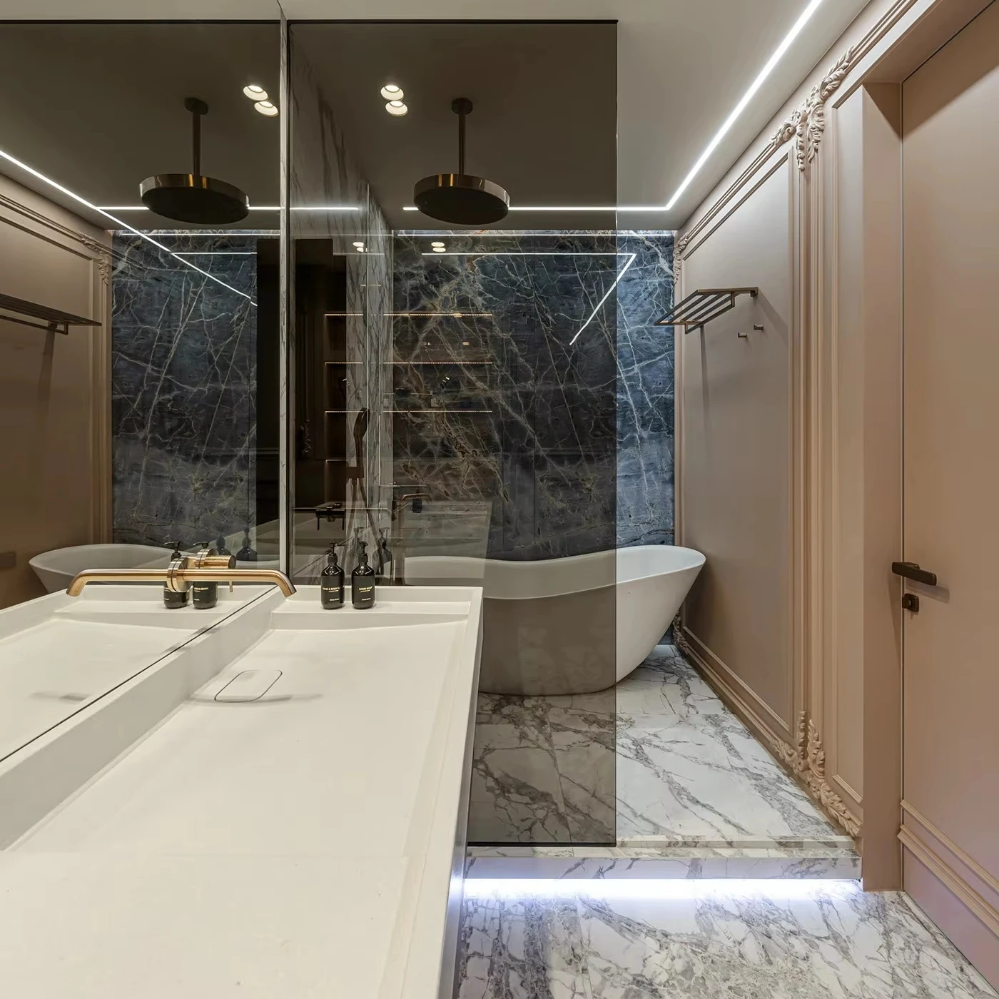 Modern Style Bathroom Cabinet with Bath Mirror MDF Carcase and Ceramic Countertop for Villa Apartment Towhouse - Image 2