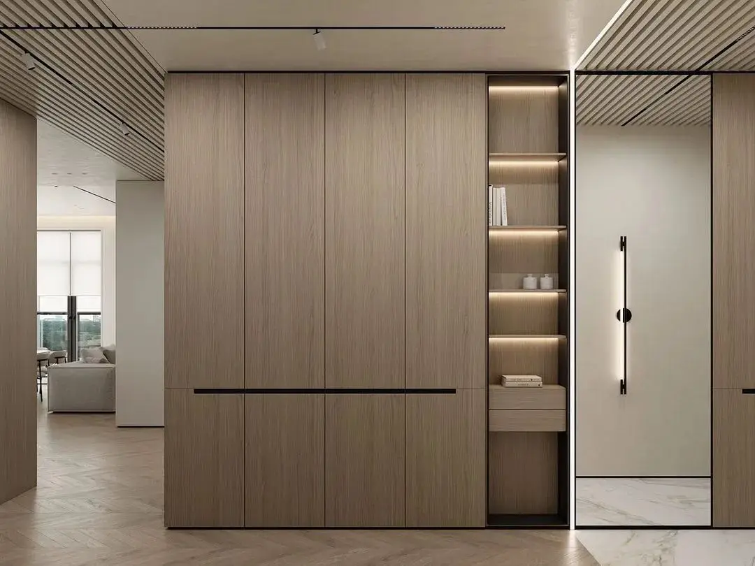 Modern Minimalism Villa Shoe Cabinet Apartment Natural Wood Tone Original Wood Color Invisible Door Ultra-Narrow Frame Door - Image 7