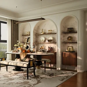 Modern Style MDF Upper Cabinet with Drawers Living Room Partition Wall Storage Furniture Villa Apartment 3D Interior Design