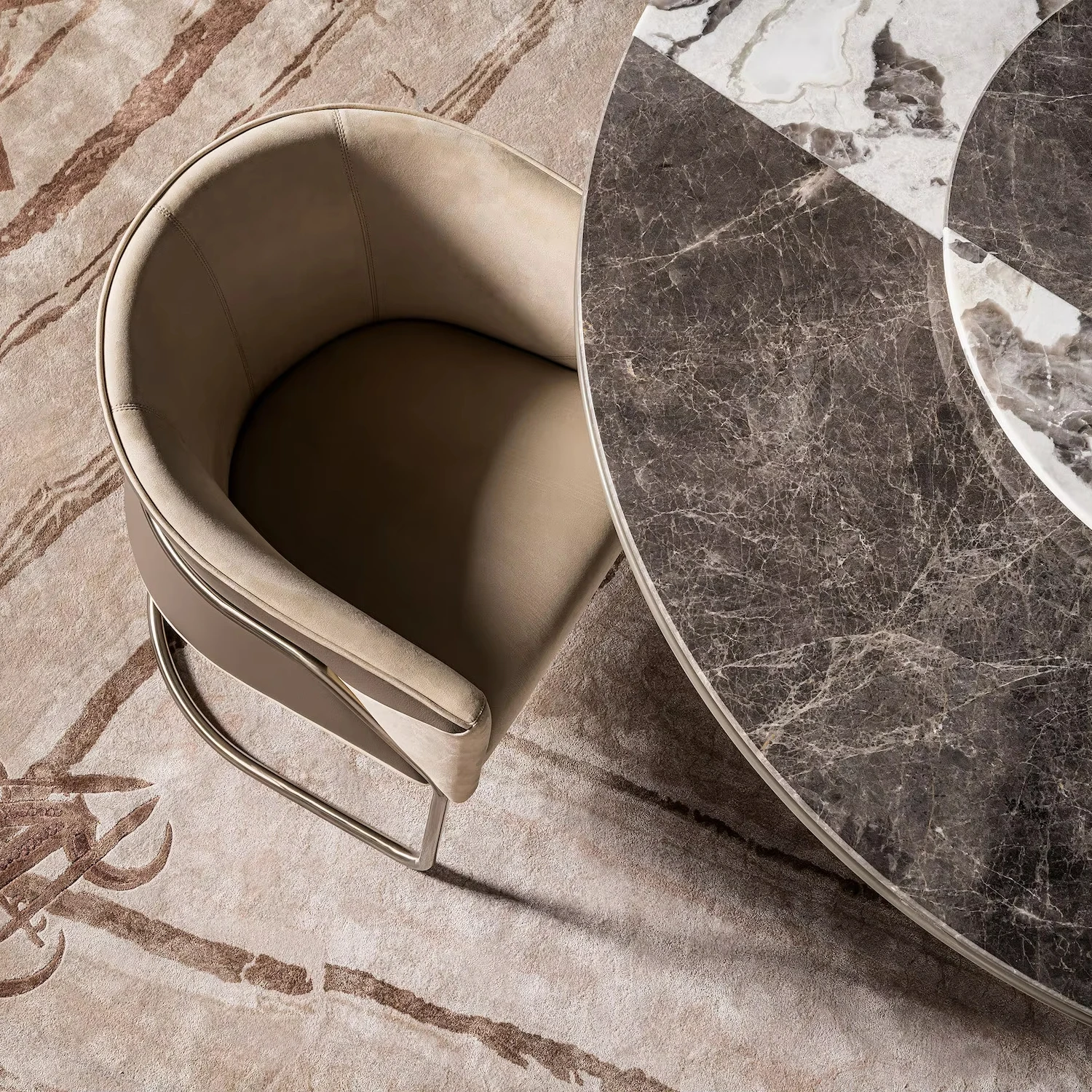 Luxury Dining Table Set with Light Italian Stainless Steels Chairs Live Edge Legs Modern Design Marble Car Wood Material - Image 3