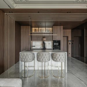 Professional Modern Solid Wood Modular Kitchen Cupboard Island Unit Set One-Stop Designs for Villa Apartment Kitchen Cabinets