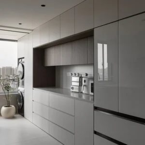 Minimalist Design Melamine Board Kitchen Cabinet with Sink Lacquer Surface for Mall or Apartment Kitchen Use