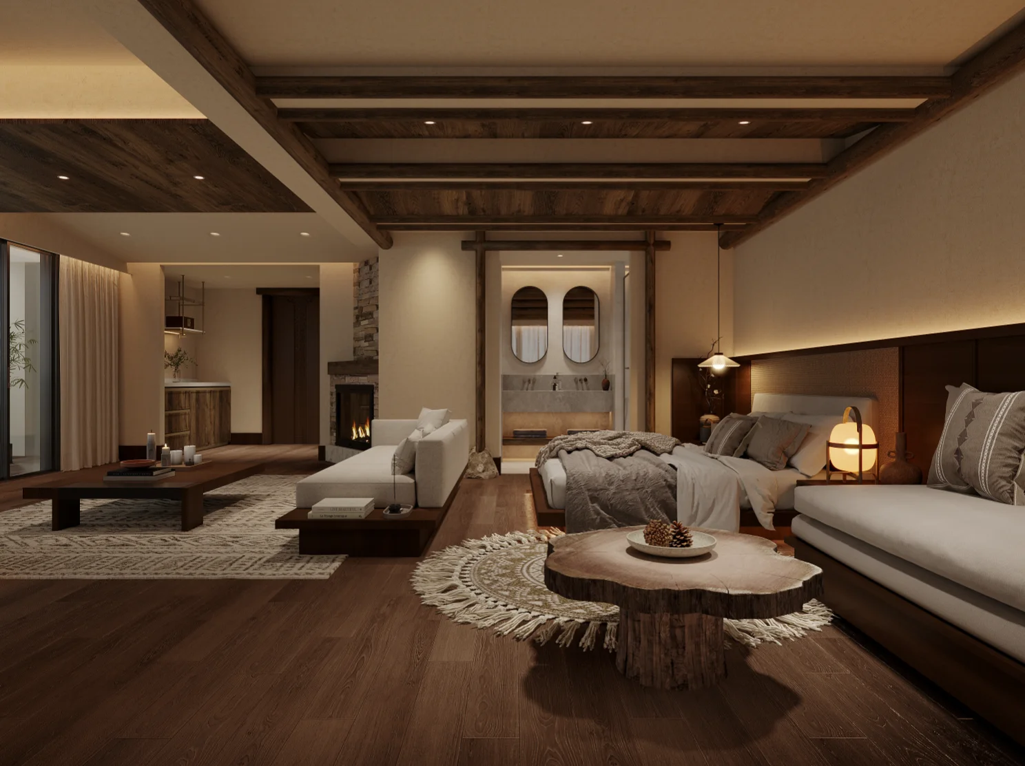 Wabi-Sabi-Style Homestay and Hotel Design Featuring Log Wood Minimalism and Warm Color Tones Custom Furniture - Image 15
