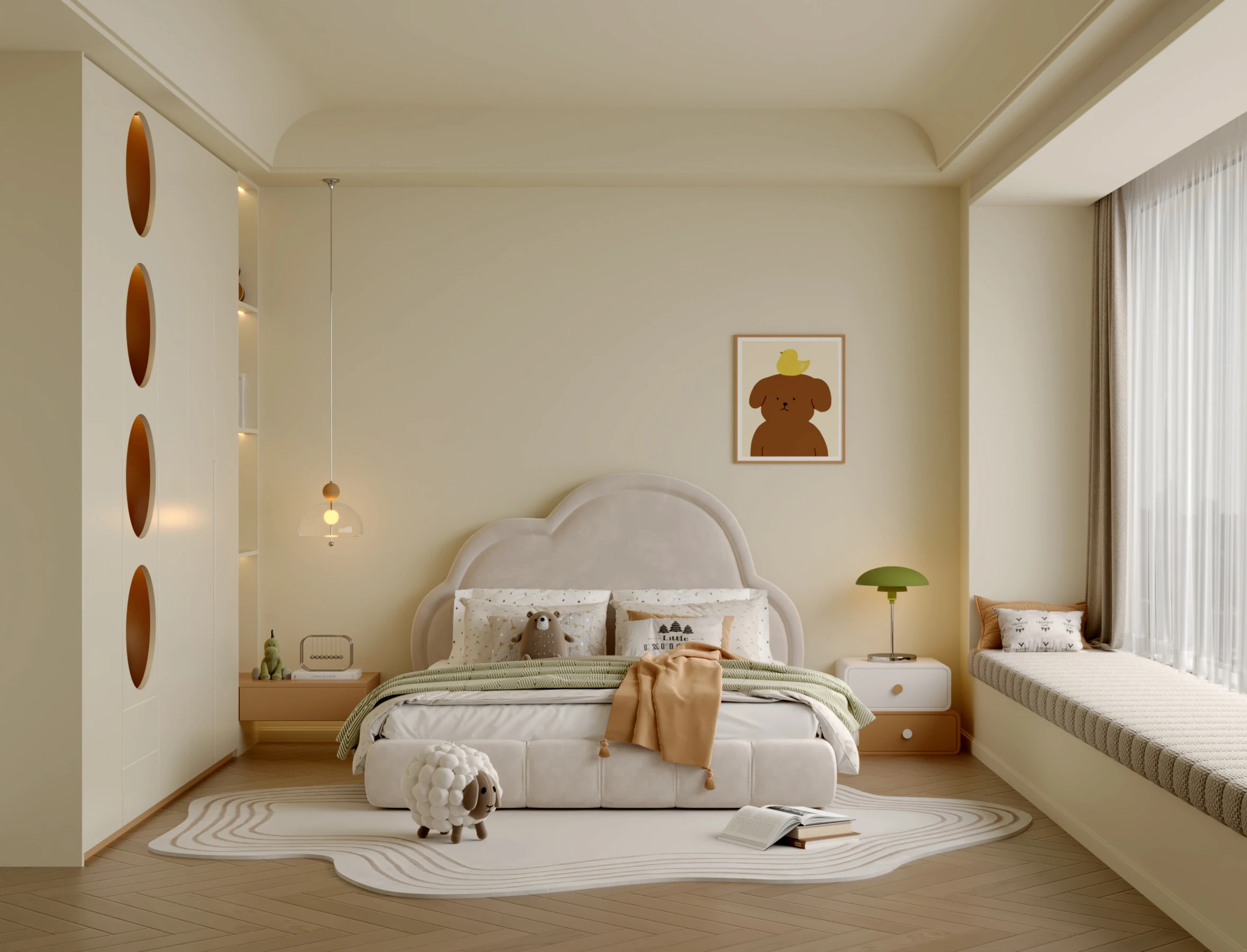 Creative Concept Design Simple Light Color Bedroom Space Bedroom Wardrobe Concept Design for Kids 3D Services - Image 11