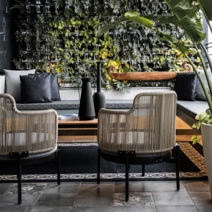 Villa Patio Garden Furniture Set Modern Waterproof Sofa Rope Weave Armchair Frame WPC Solid Wood Hotel Aluminum Outdoor Suite