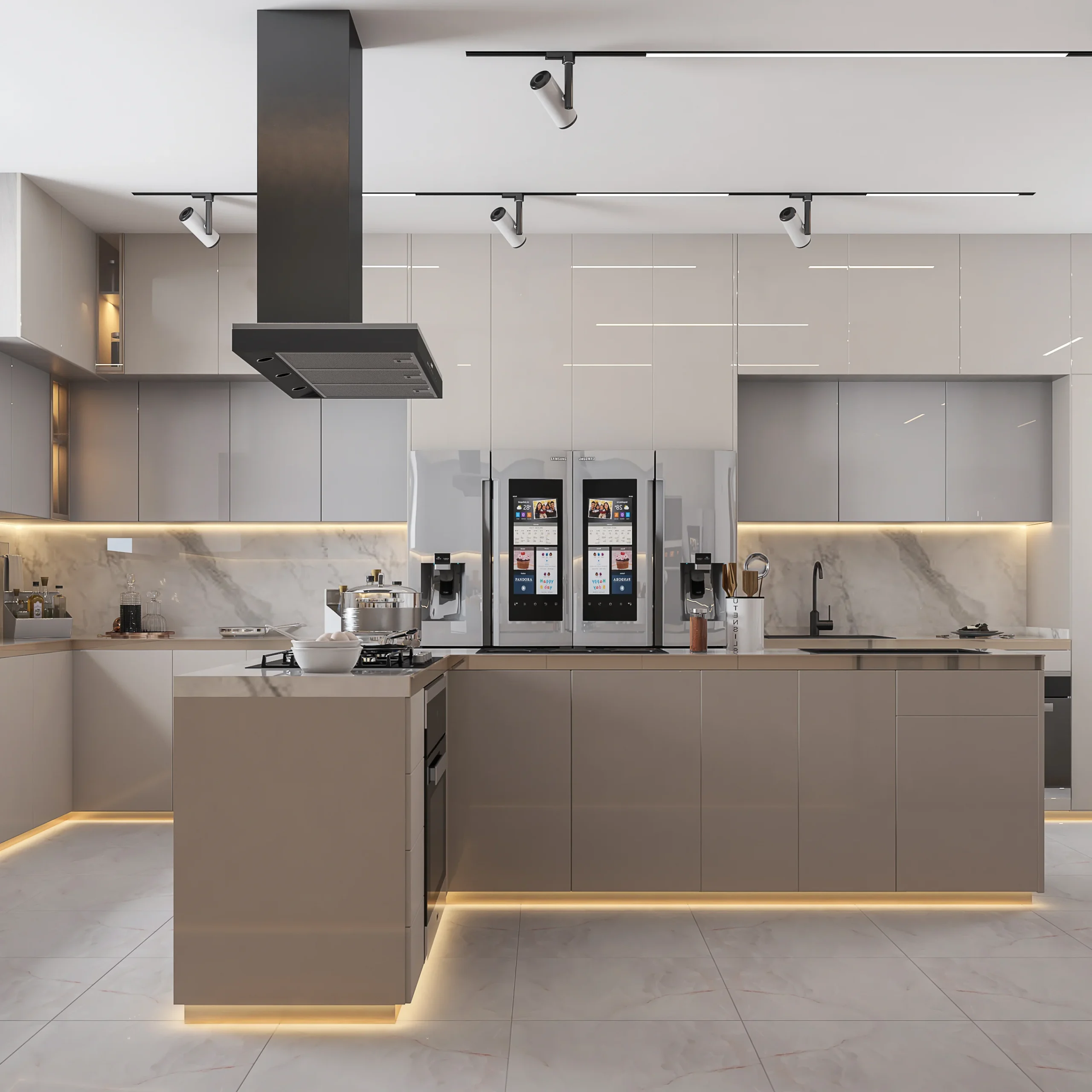 High-End Custom Kitchen Cabinets with Lacquer Laminated Finish Sink Accessories for Luxury Villa Mansion Island Retail Export - Image 4