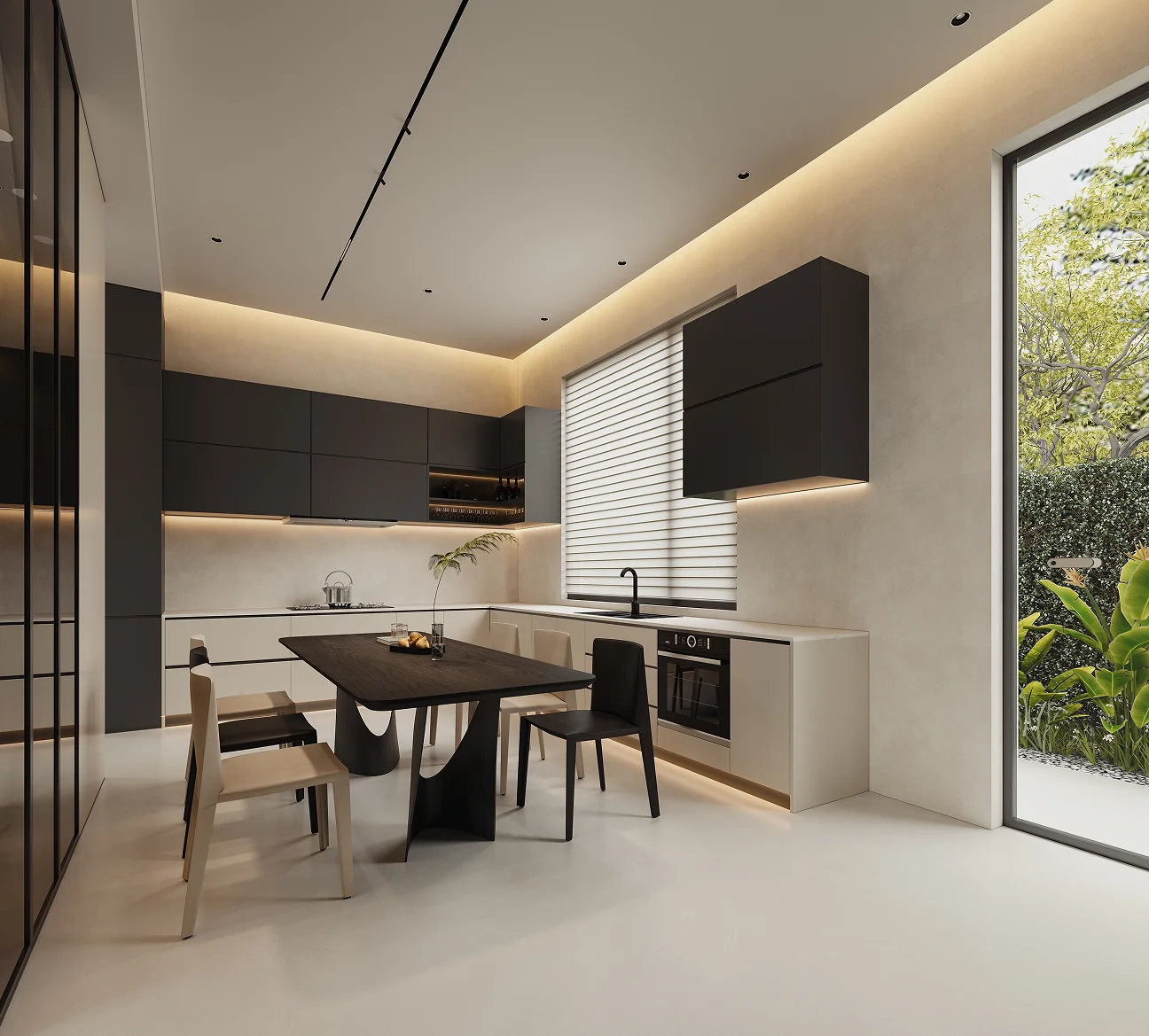 Villa Design Kitchen Cabinet Design Interior Design of High-Volume Villas Sofa Dining Table Chair Hanging Cabinet Living Room