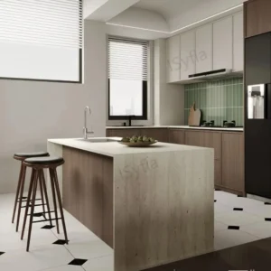 Modern Granite Kitchen Island Breakfast Bar Set Travertine Wood Marble Countertop Restaurant Villa Melamine Kitchen Cabinet