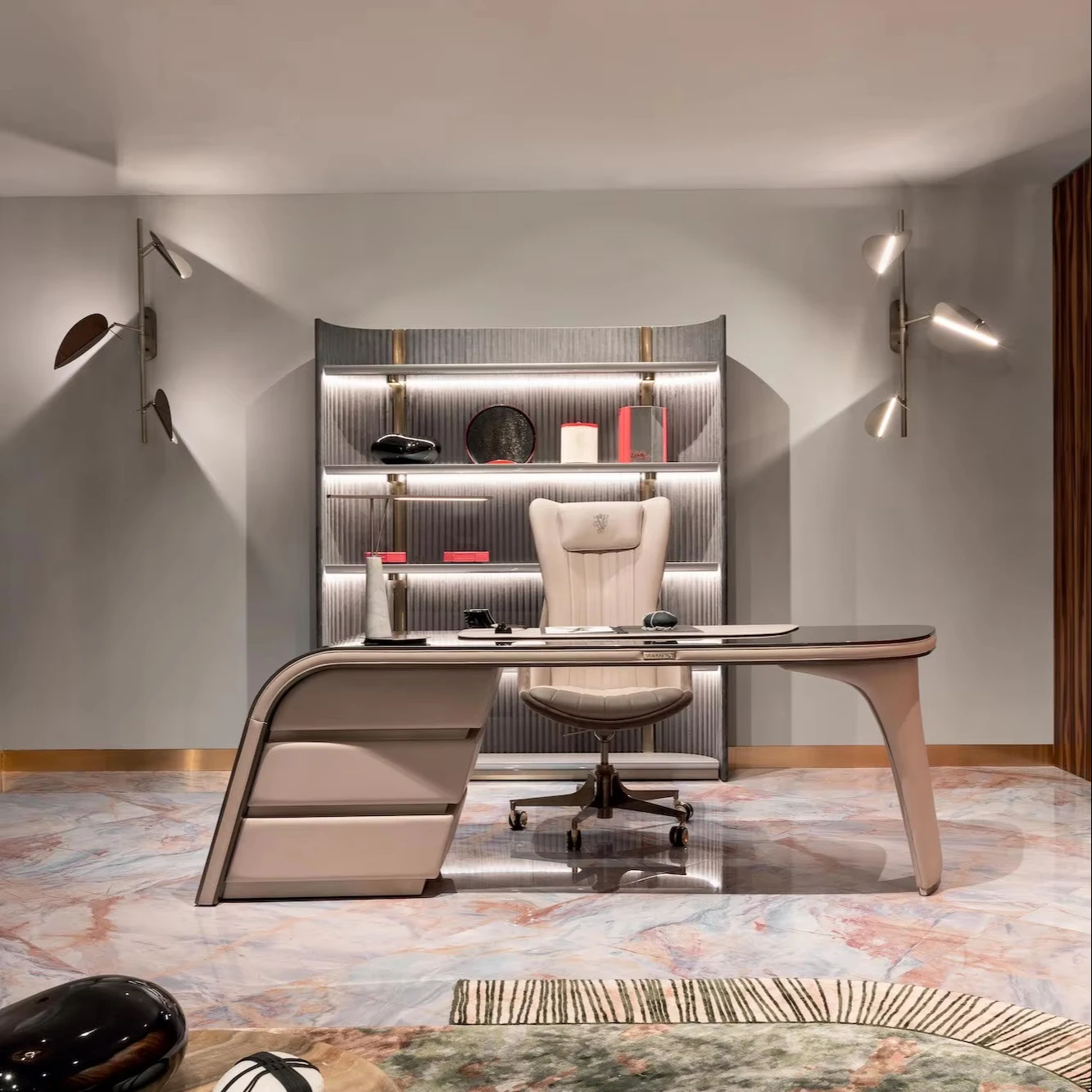 Italian Designers High Quality Desk Writing Table Upholstered in Leather with Drawer Luxury Office Building Writing Desk