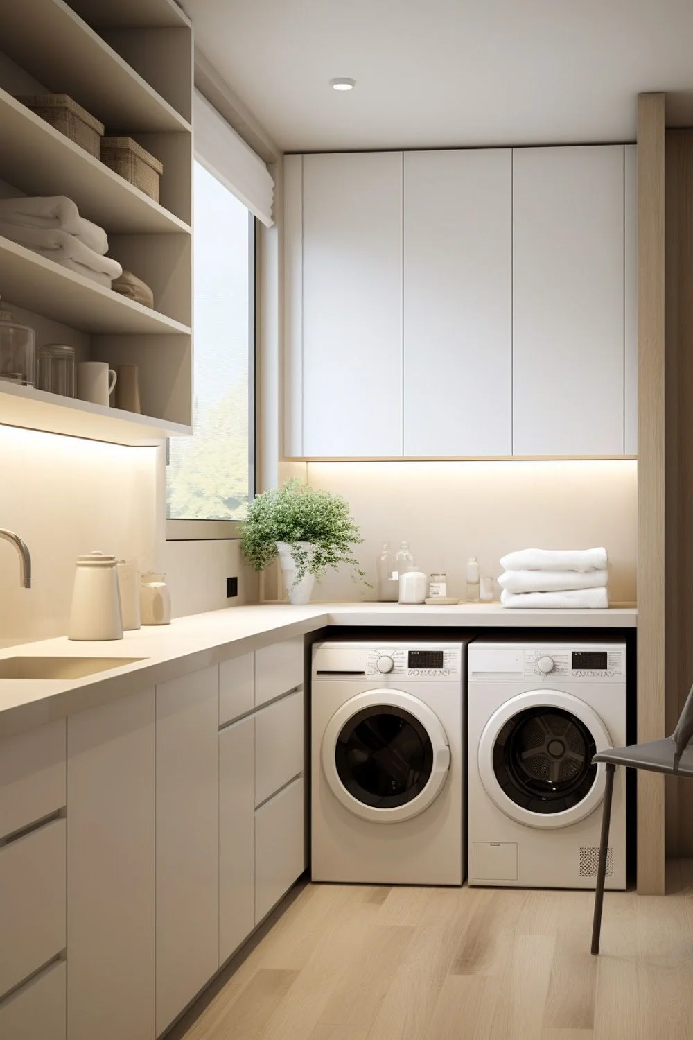 Hotel Laundry Room Built-in Washing Machine Apartment Laundry Cabinet with Drawer Custom Storage Cabinet Laundry Room with Sink - Image 11