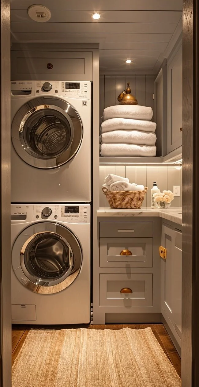 Villa Laundry Room Built-in Washing Machine Apartment Laundry Cabinet with Drawer Custom Storage Cabinet Laundry Room with Sink - Image 7