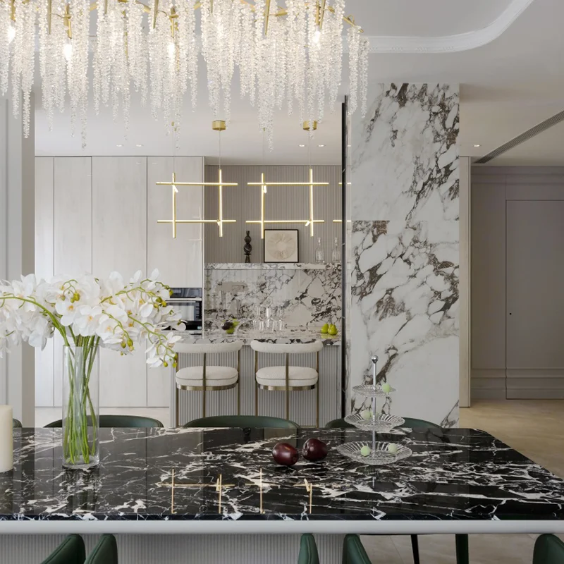 Modern Complete Kitchen Cabinet Set White High Glossy Lacquer Marble Kitchen Island Plywood Carcase Granite Backsplash - Image 2