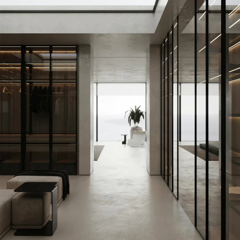 Wooden Portable Wardrobe with Mirror Closet Furniture for Bedroom or Apartment Glass Door - Image 5