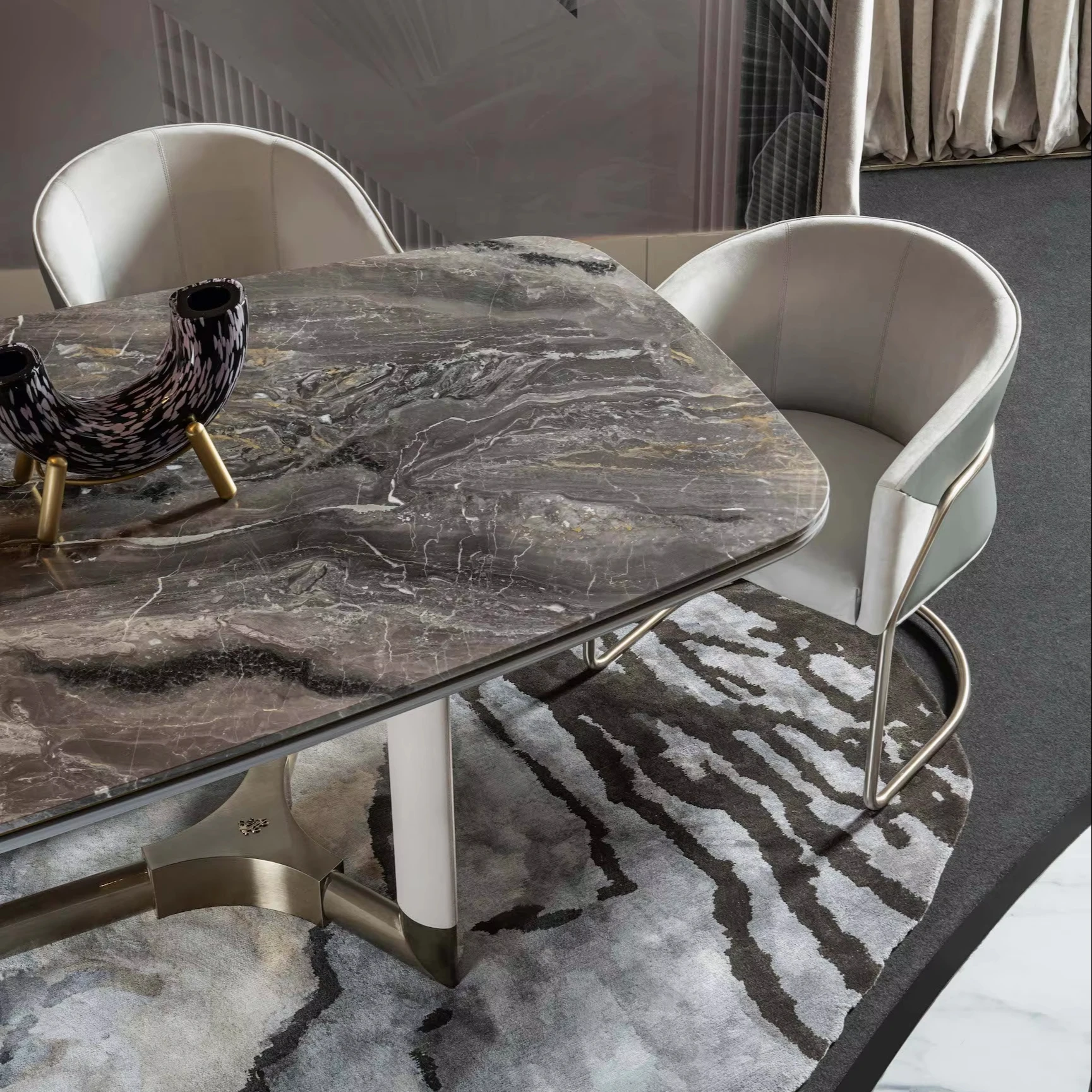 Modern 6-Piece Extendable Square Dining Table Set with Rotating Chairs Small Guangzhou Wood and Marble for Home Bar or Hotel