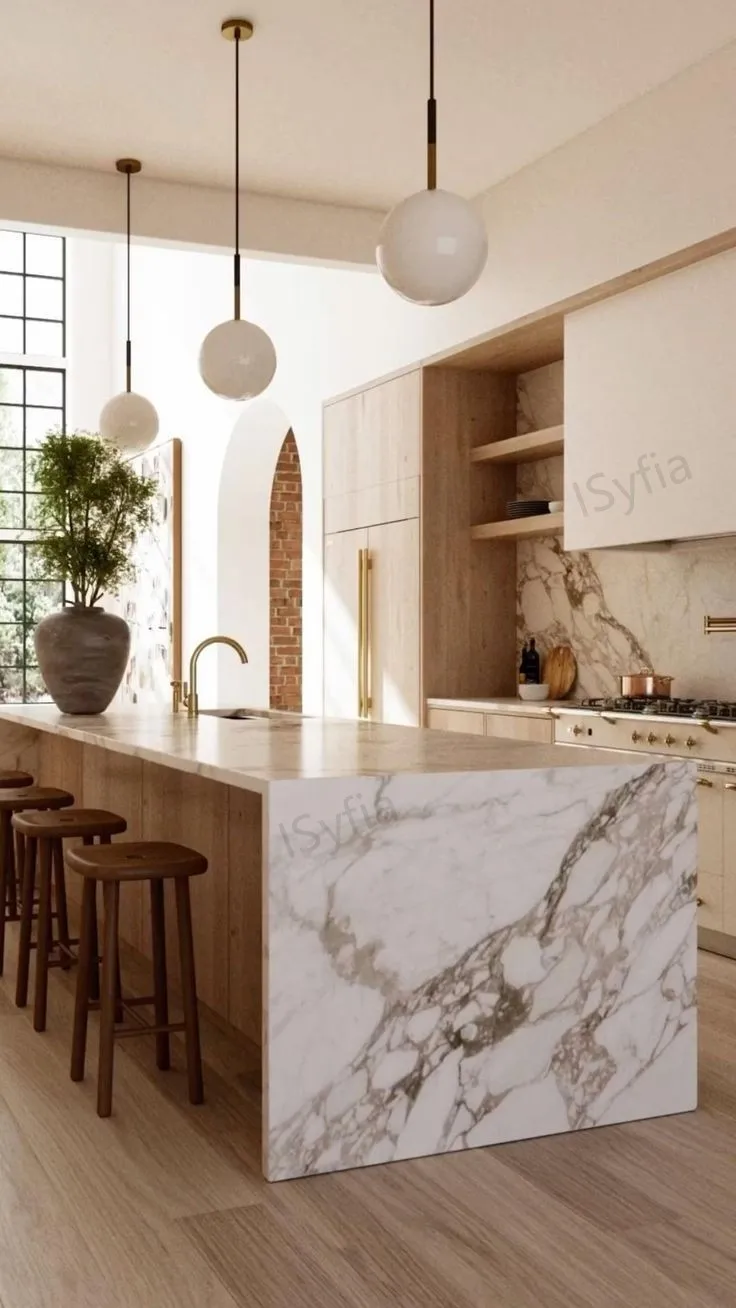 Modern Granite Kitchen Island Breakfast Bar Set Travertine Wood Marble Countertop Restaurant Villa Melamine Kitchen Cabinet - Image 3