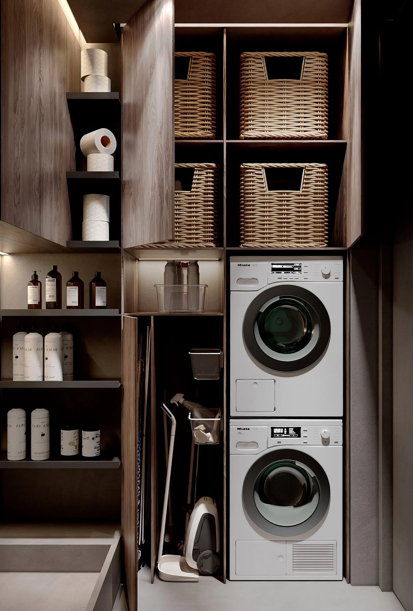 Villa Laundry Room Built-in Washing Machine Apartment Laundry Cabinet with Drawer Custom Storage Cabinet Laundry Room with Sink - Image 3