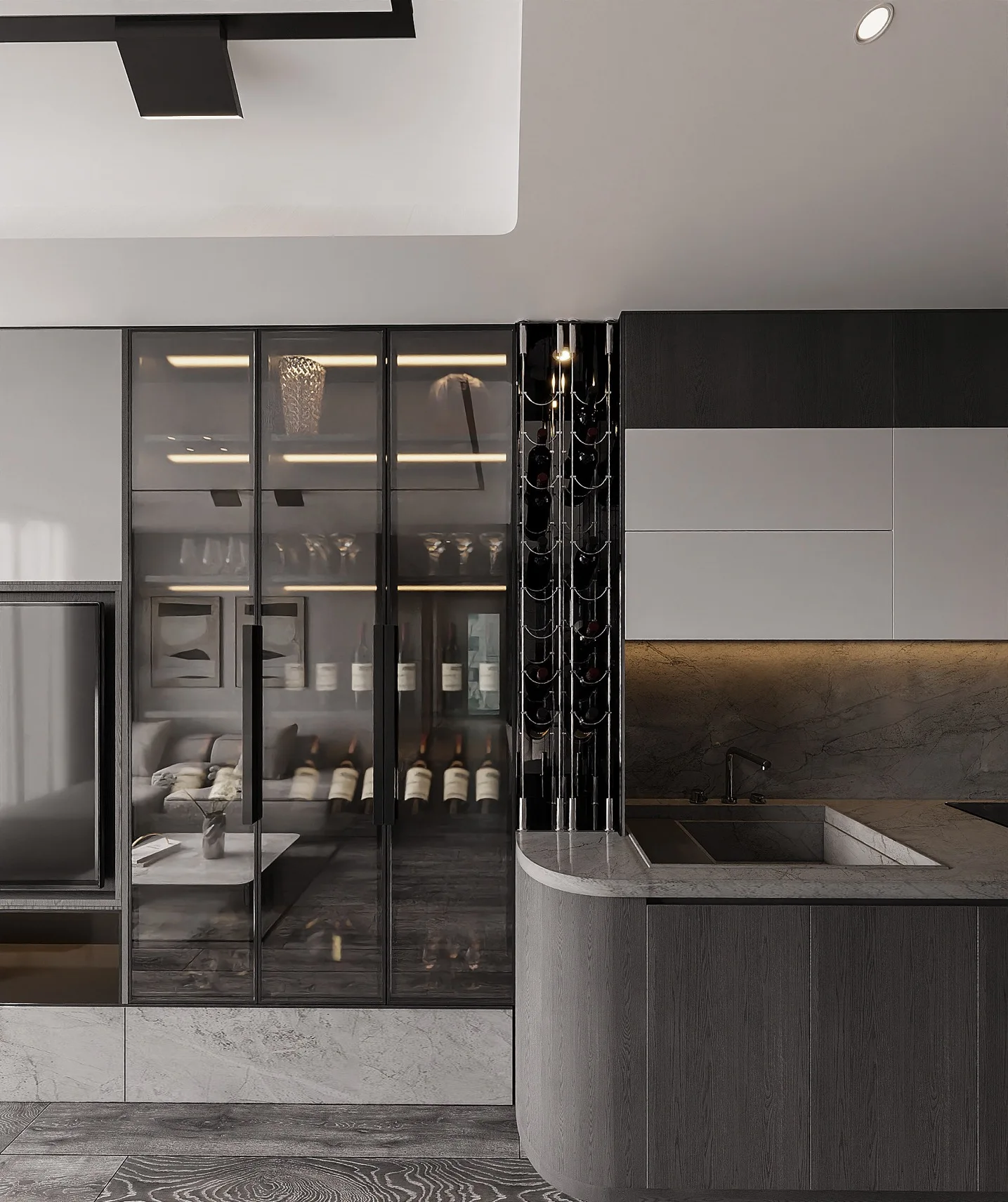 Apartment Villa Design Kitchen Cabinet Design Interior Design of High-Volume Villas Sofa Wine Cabinet Living Room - Image 14