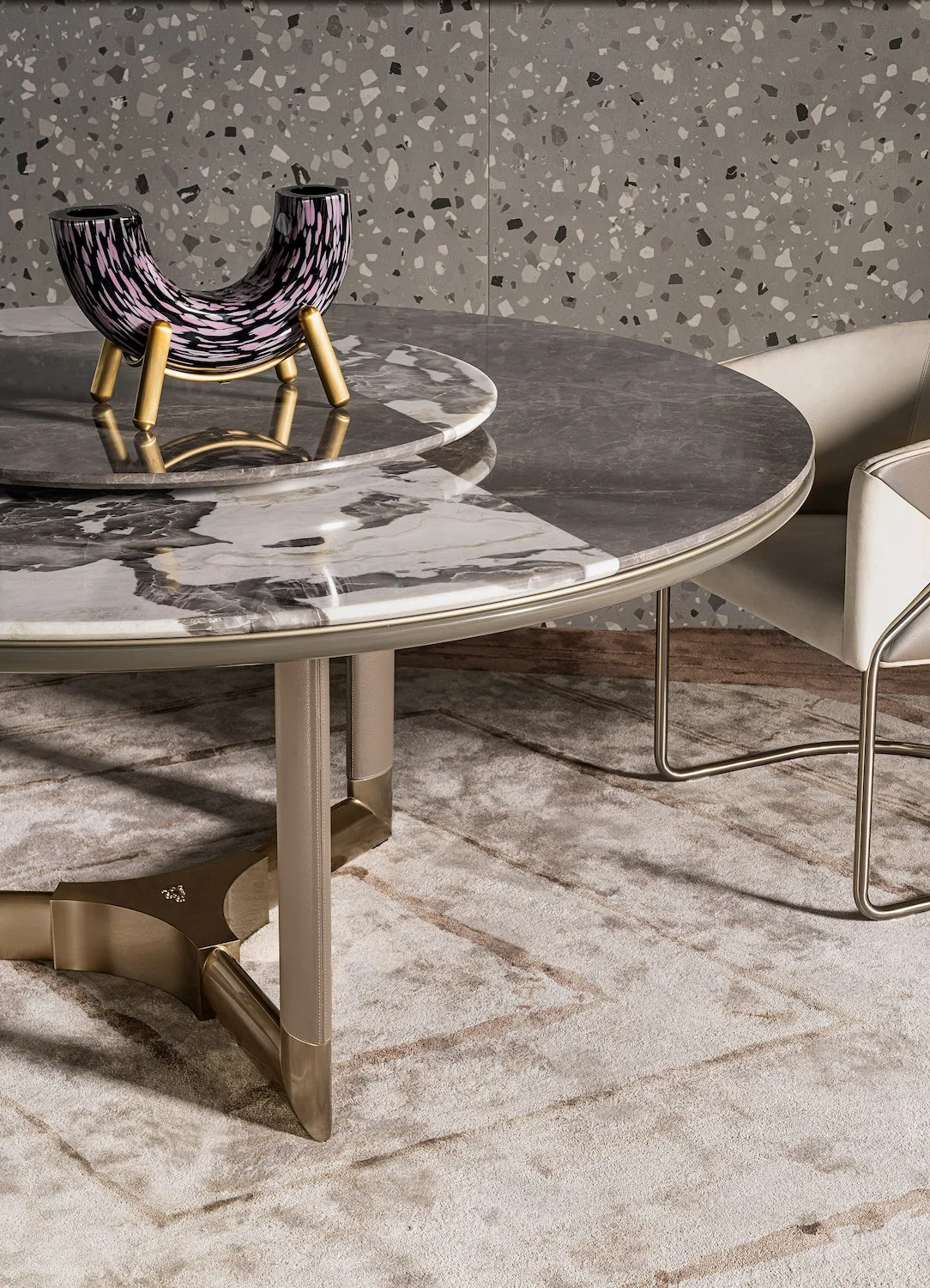 Luxury Dining Table Set with Light Italian Stainless Steels Chairs Live Edge Legs Modern Design Marble Car Wood Material - Image 9