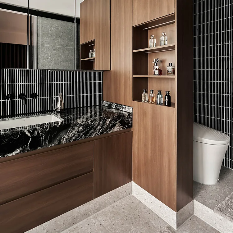 Modern White Bathroom Cabinet Wall Mounted with Bath Mirror and Ceramic Countertop MDF Carcase Material - Image 4