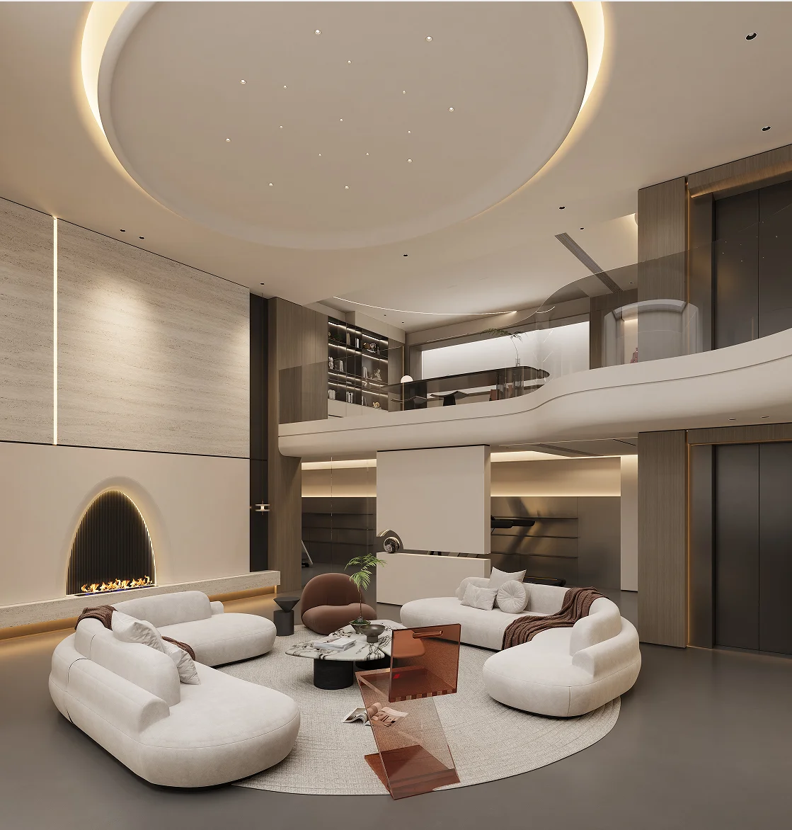 Villa Design Kitchen Cabinet Design Interior Design of High-Volume Villas Sofa Dining Table Chair Hanging Cabinet Living Room - Image 12