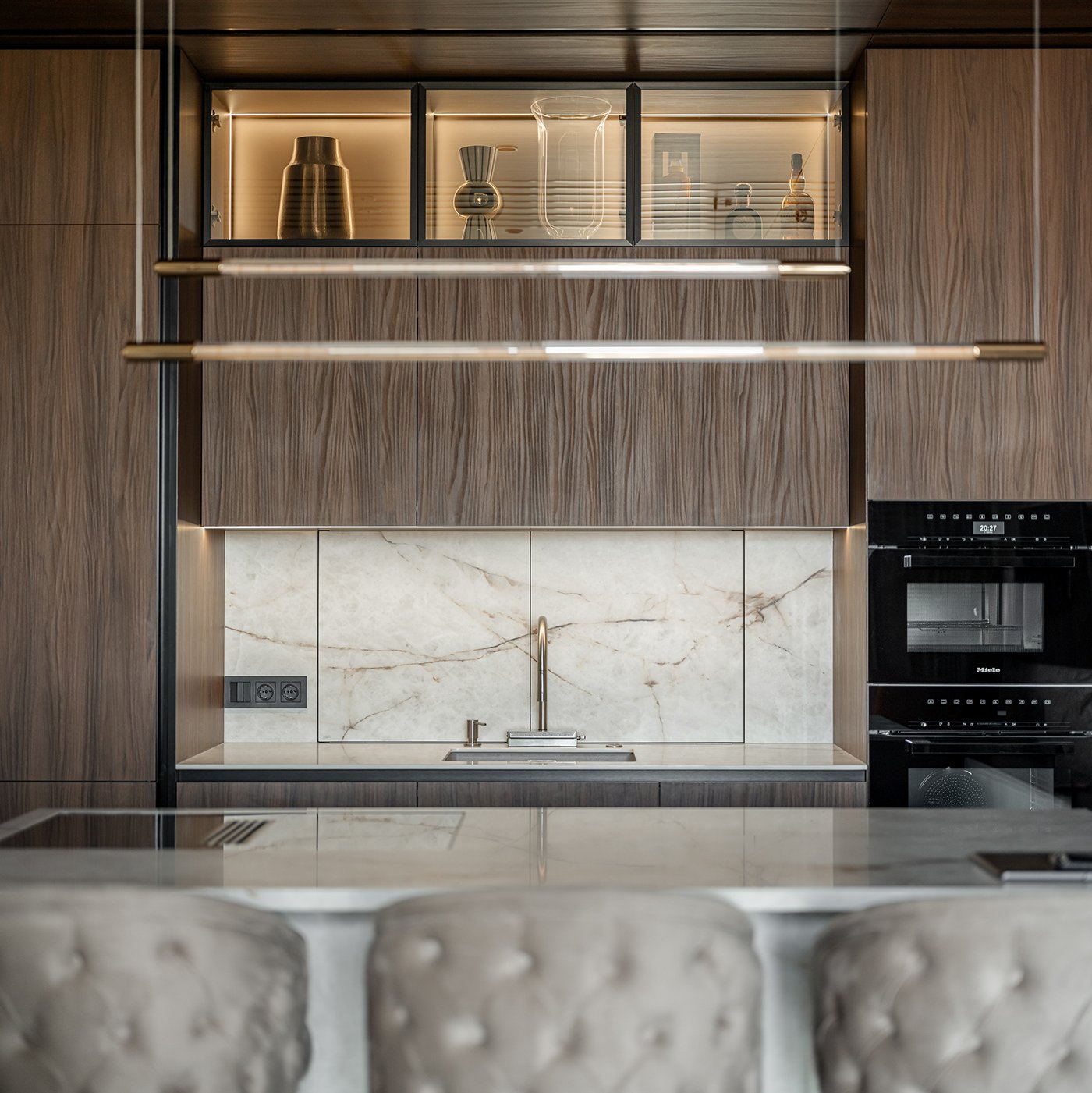 Professional Modern Solid Wood Modular Kitchen Cupboard Island Unit Set One-Stop Designs for Villa Apartment Kitchen Cabinets - Image 3