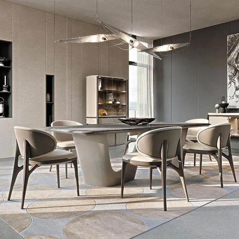 Modern Style Luxury Dining Room Table With 6 Chairs Sets Marble Furniture Home Kitchen Restaurant Tables Dining Table Set - Image 8