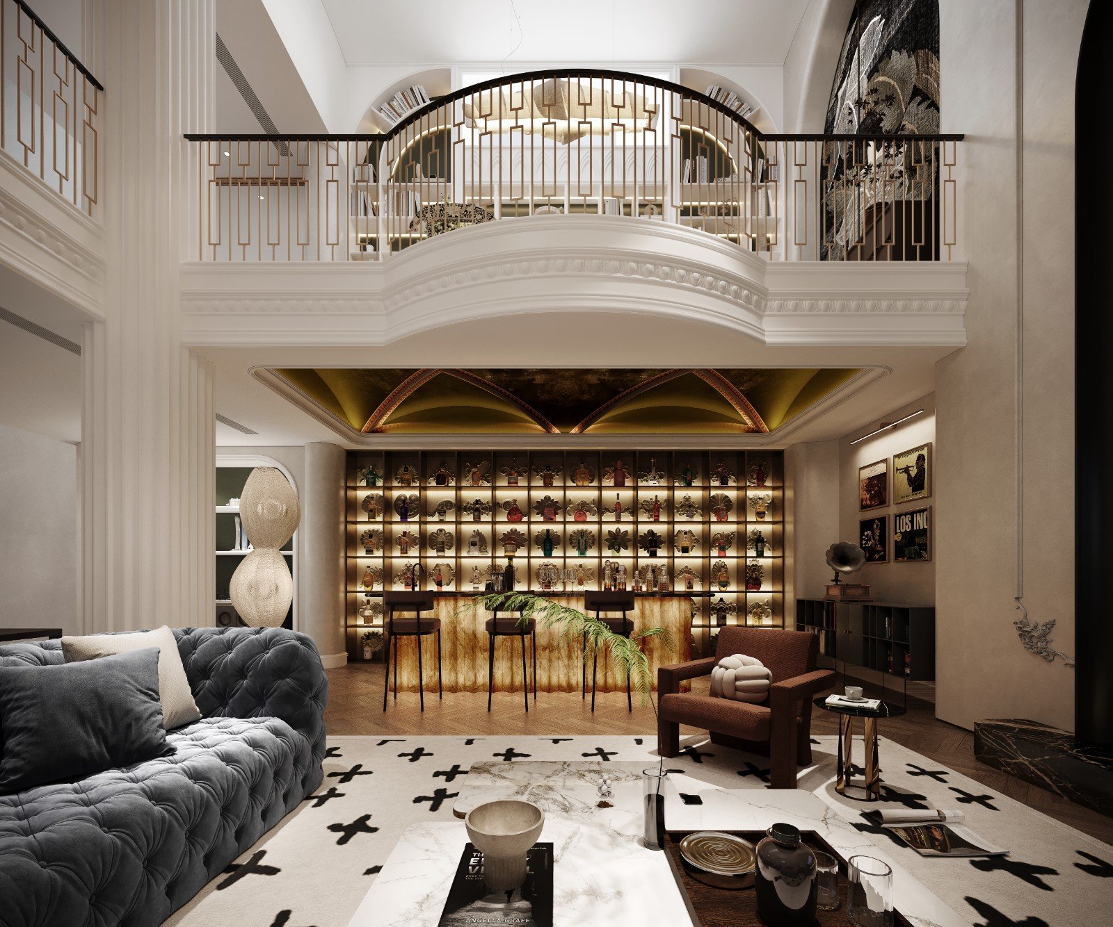 Villa Classic High-Ceiling Living Room Design Interior Design of High-end Custom Furniture Traditional Wine Cabinet Living Room - Image 10