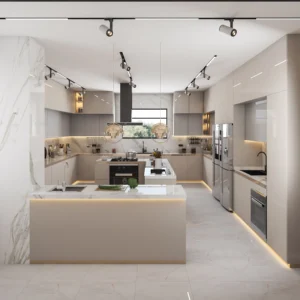 Modern Minimalism Villa Kitchen Cabinet Apartment Modular Cabinet Kitchen Island Light Color Super-High Custom Kitchen Design