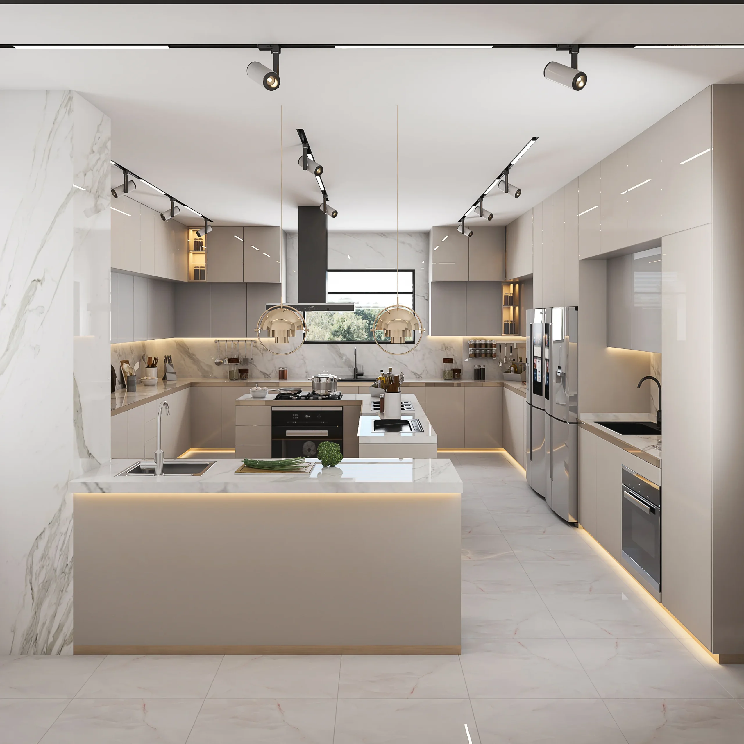 Modern Minimalism Villa Kitchen Cabinet Apartment Modular Cabinet Kitchen Island Light Color Super-High Custom Kitchen Design