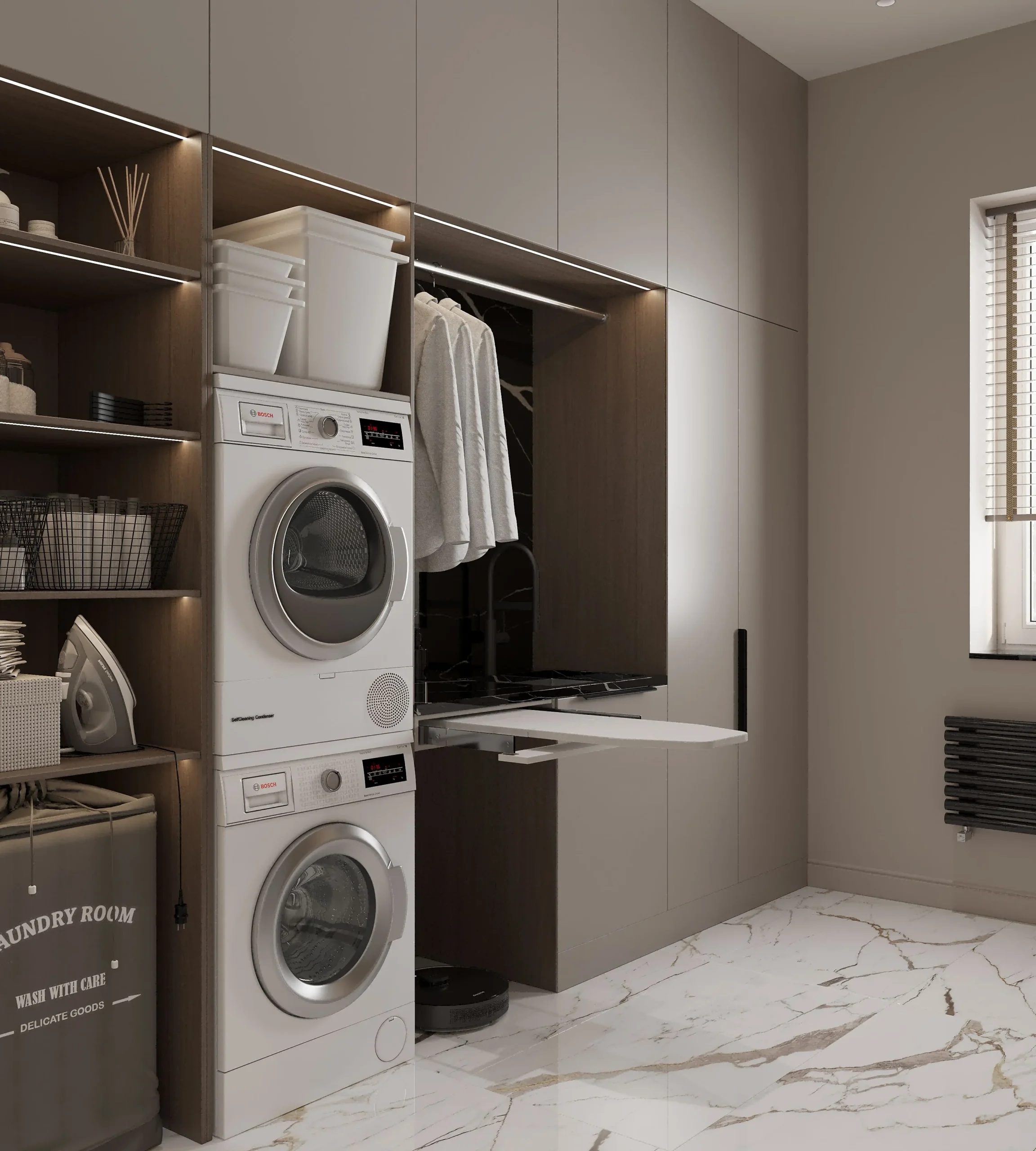 Hotel Laundry Room Built-in Washing Machine Apartment Laundry Cabinet with Drawer Custom Storage Cabinet Laundry Room with Sink - Image 10