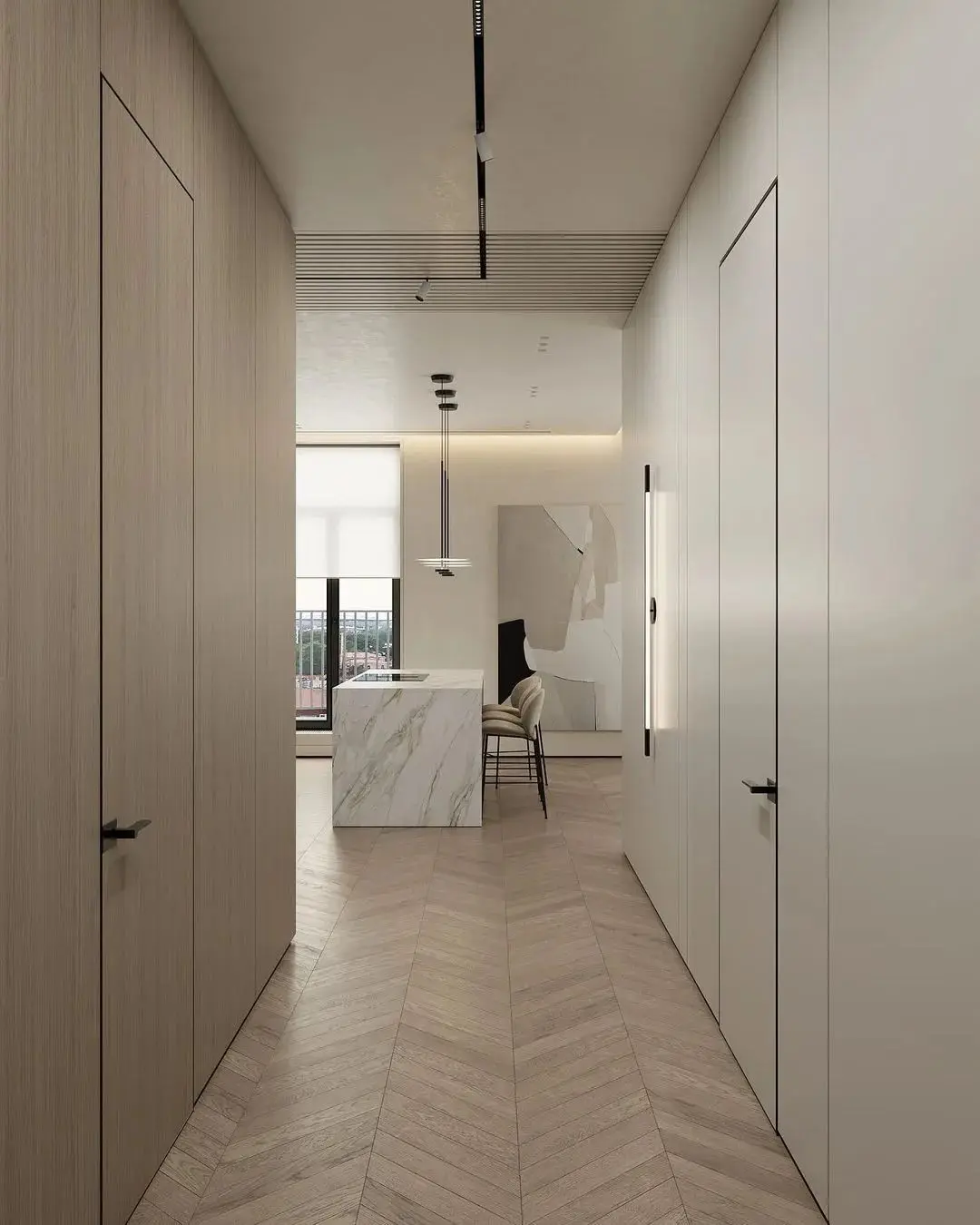 Modern Minimalism Villa Shoe Cabinet Apartment Natural Wood Tone Original Wood Color Invisible Door Ultra-Narrow Frame Door - Image 3