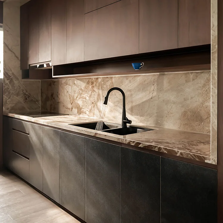 Manufacturers One Stop Project Kitchen Luxury Solid Wood Walnut Custom Storage Cabinet Modular Full Kitchen Cabinets