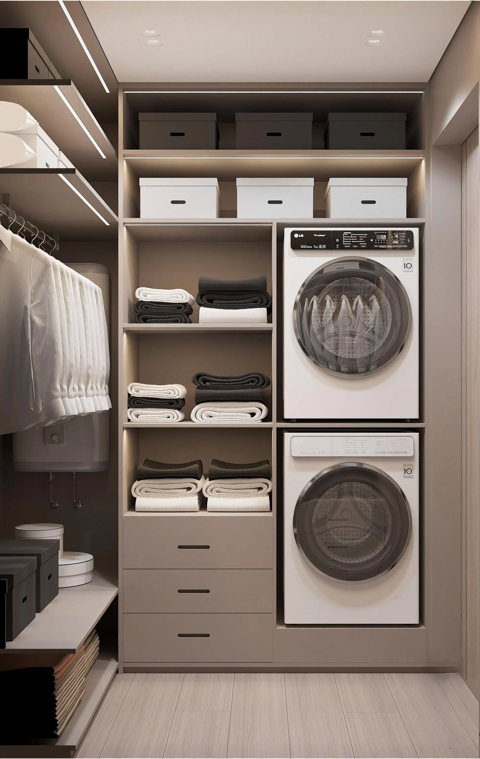 Villa Laundry Room Built-in Washing Machine Apartment Laundry Cabinet with Drawer Custom Storage Cabinet Laundry Room with Sink - Image 9