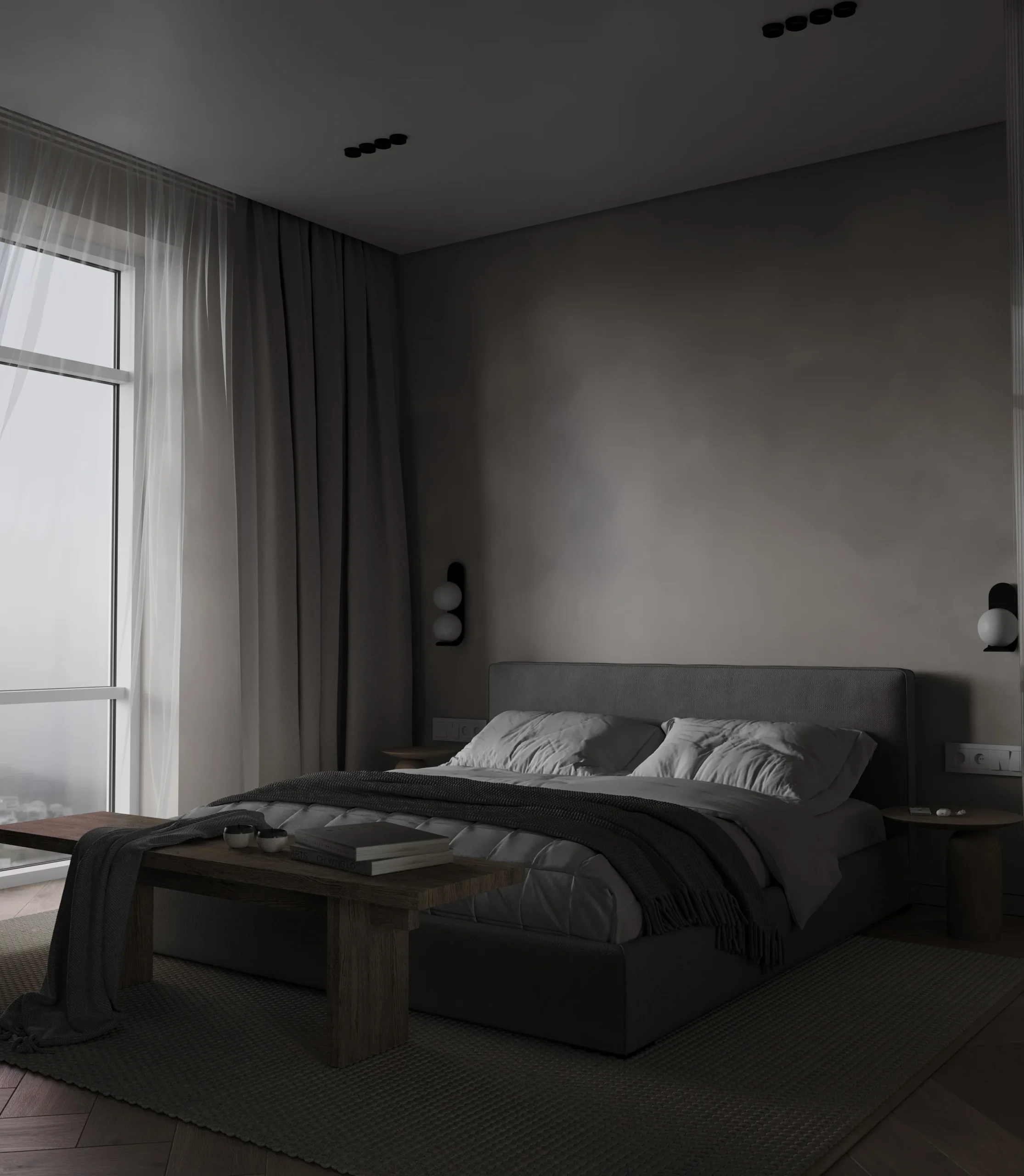 Apartment Villa Design Wardrobe Design Interior Design of High-Volume Villas Bedroom Glass Door Cabinet Dark Wabi-Sabi Style - Image 6