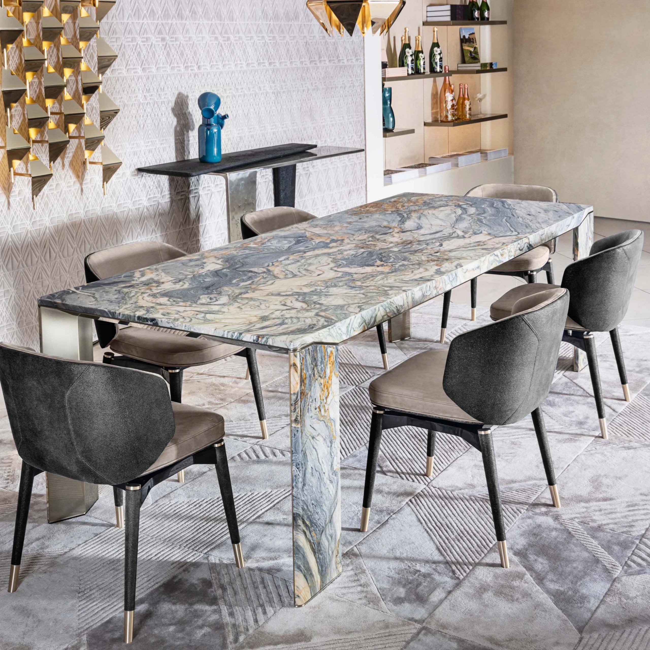 Modern Design Luxury 8-Seater Table Set with Marble round Dining Chairs for Hotels-Wood Folding Tables