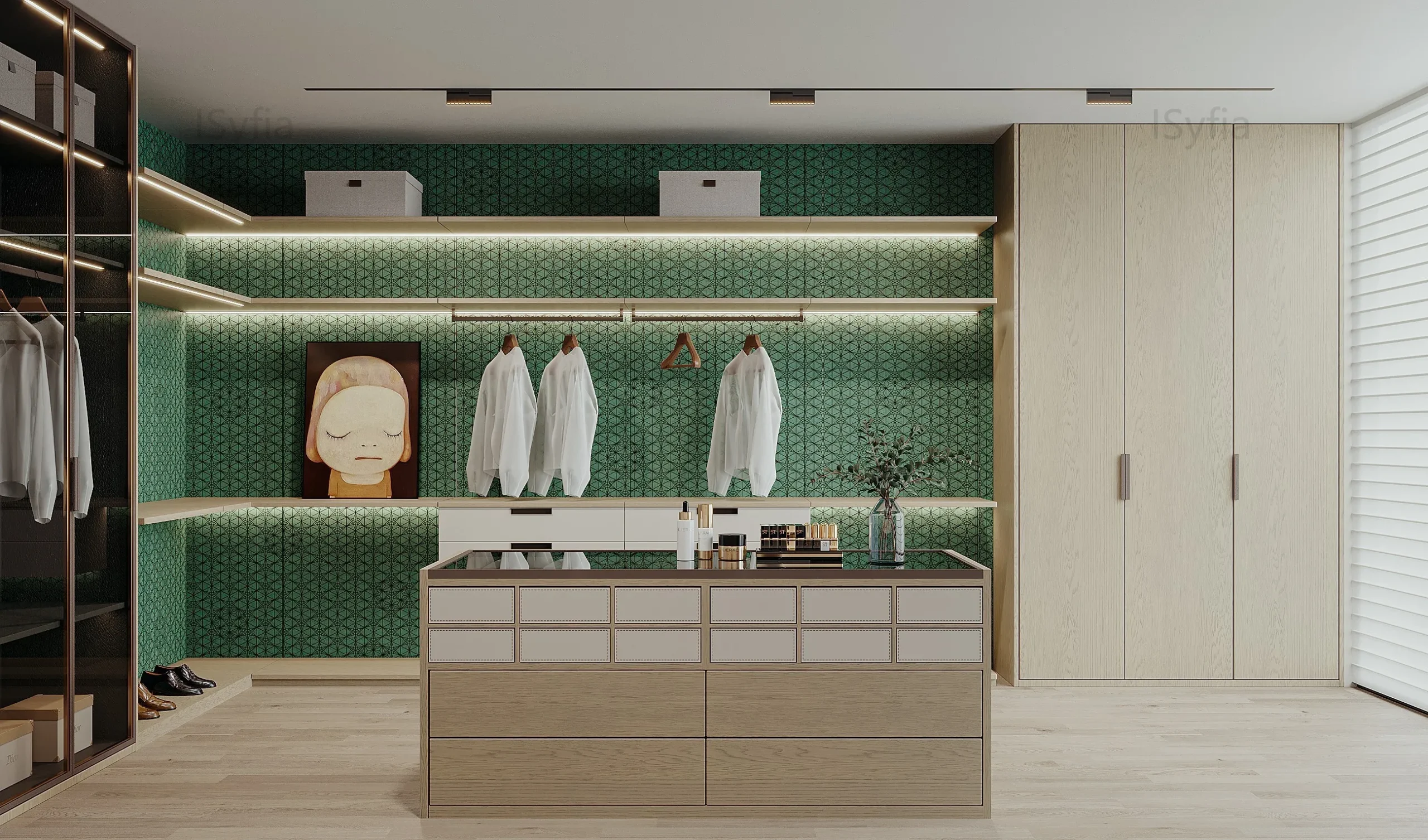 Luxury Contemporary Style Walk-In Closet Convertible Extendable Foldable Wood Door Custom Modern Bedroom Wall Design - Image 2