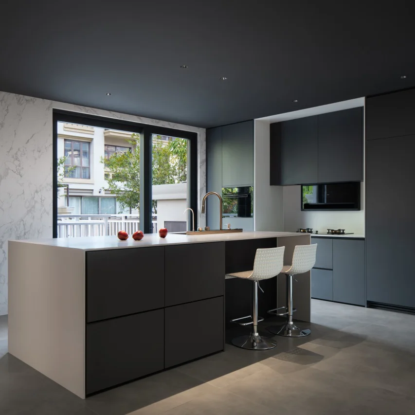 Custom Modern Home Kitchen Remodel Furniture Island Melamine Board French Sink Directly Manufactured Kitchen Cabinet