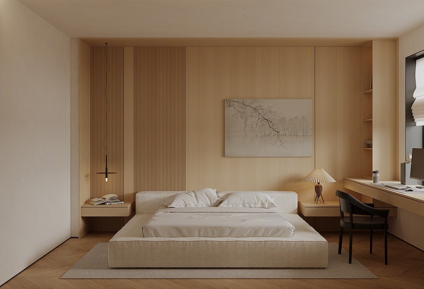 Villa Design Kitchen Cabinet Design Interior Design of High-Volume Villas Log Veneer Skeleton Line Hanging Cabinet Living Room - Image 6